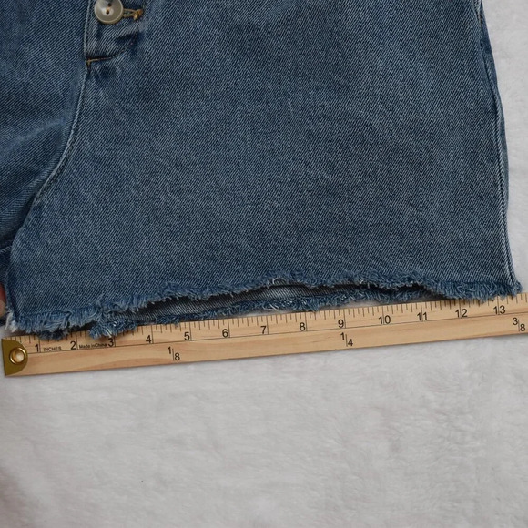 ZARA High Rise Denim Shorts Button Fly Sz 8 Elastic Waist 90s Western Grunge - Picture 15 of 16